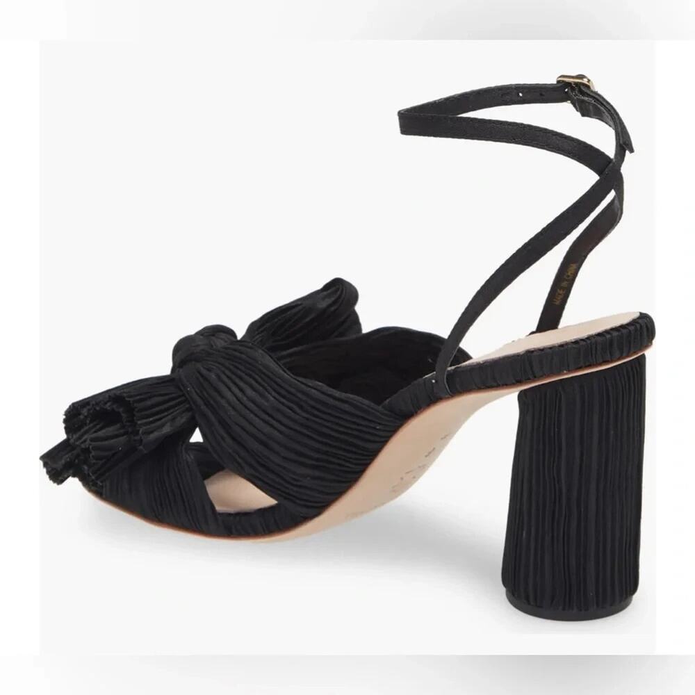 Loeffler Randall Black Camellia Size 9.5 Bow Pleated Heel Sandal $395